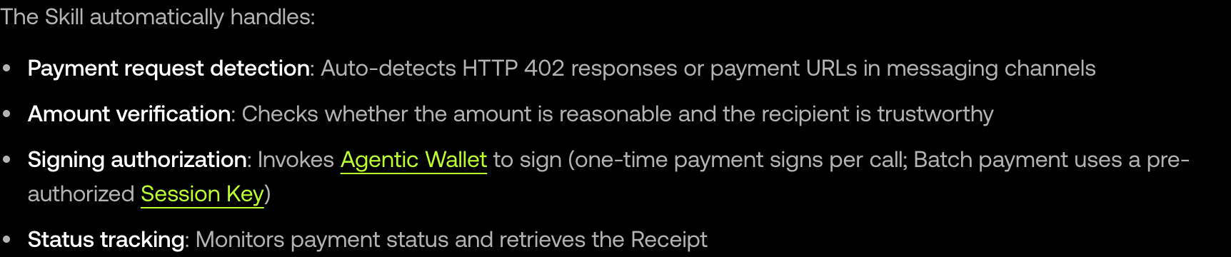 Official OnchainOS payment guide explaining payment detection, amount verification, signing, and receipt tracking